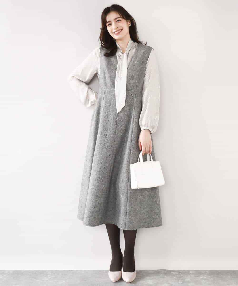 FIBBD22070 OFUON le MK(オフオン ル エムケー) 幾何柄ボウタイブラウス/洗える/WEB限定サイズあり ライトブルー