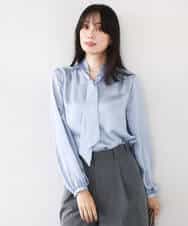 FIBBD22070 OFUON le MK(オフオン ル エムケー) 幾何柄ボウタイブラウス/洗える/WEB限定サイズあり ライトブルー