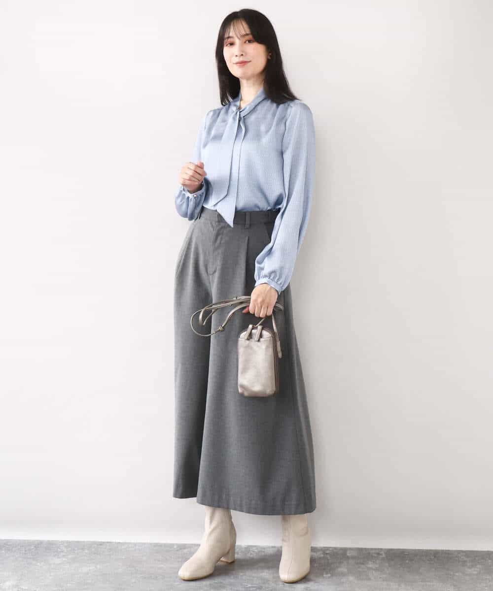 FIBBD22070 OFUON le MK(オフオン ル エムケー) 幾何柄ボウタイブラウス/洗える/WEB限定サイズあり ライトブルー