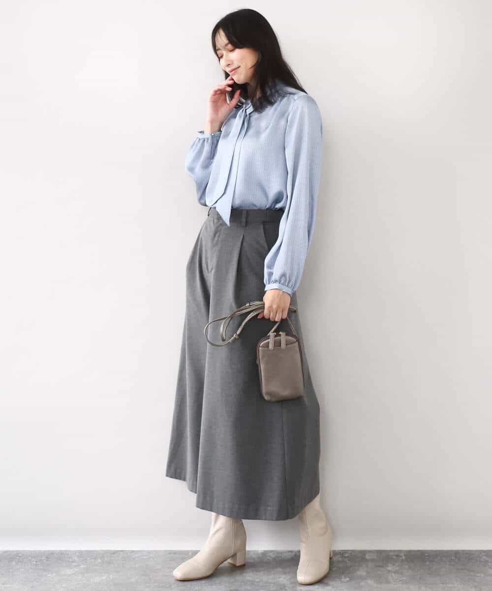 FIBBD22070 OFUON le MK(オフオン ル エムケー) 幾何柄ボウタイブラウス/洗える/WEB限定サイズあり ライトブルー