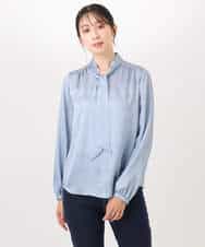 FIBBD22070 OFUON le MK(オフオン ル エムケー) 幾何柄ボウタイブラウス/洗える/WEB限定サイズあり ライトブルー