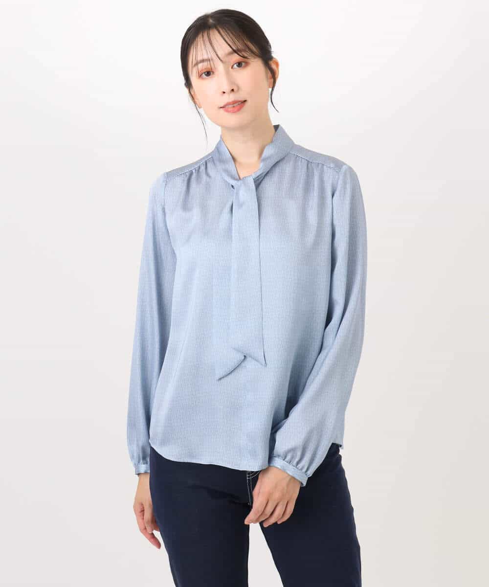 FIBBD22070 OFUON le MK(オフオン ル エムケー) 幾何柄ボウタイブラウス/洗える/WEB限定サイズあり ライトブルー