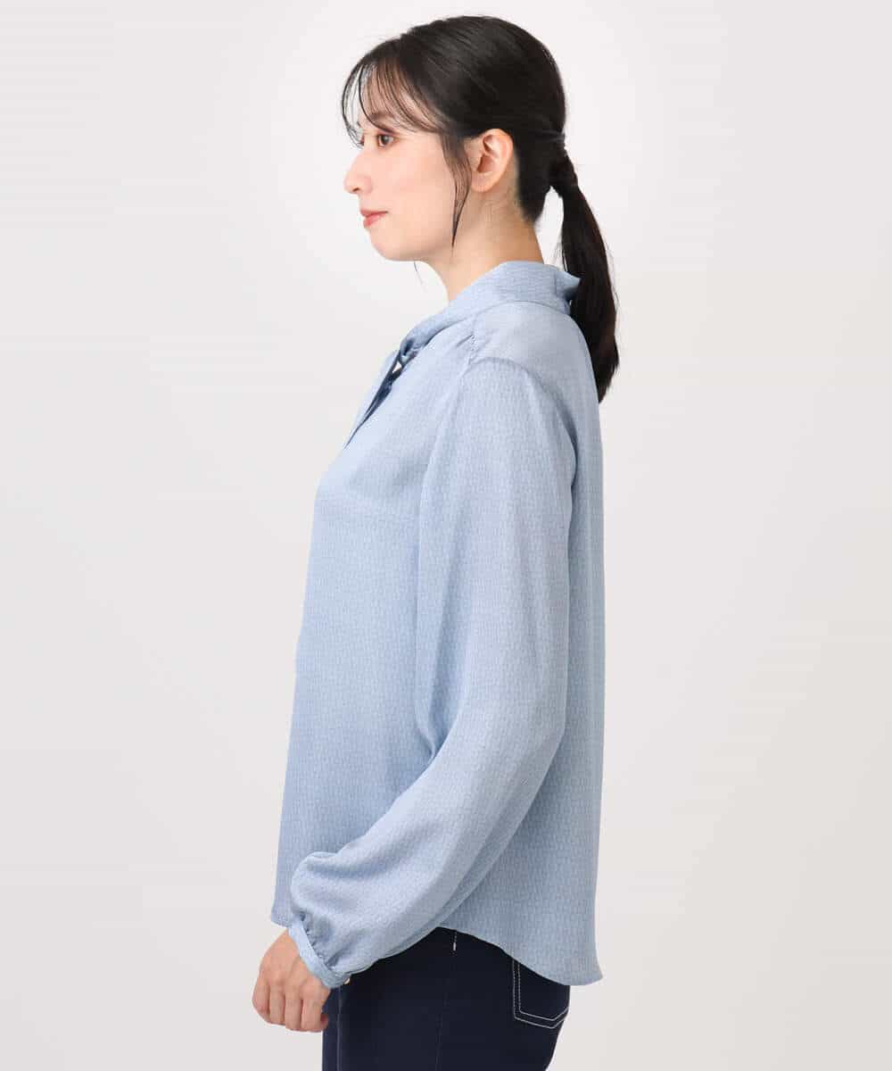 FIBBD22070 OFUON le MK(オフオン ル エムケー) 幾何柄ボウタイブラウス/洗える/WEB限定サイズあり ライトブルー