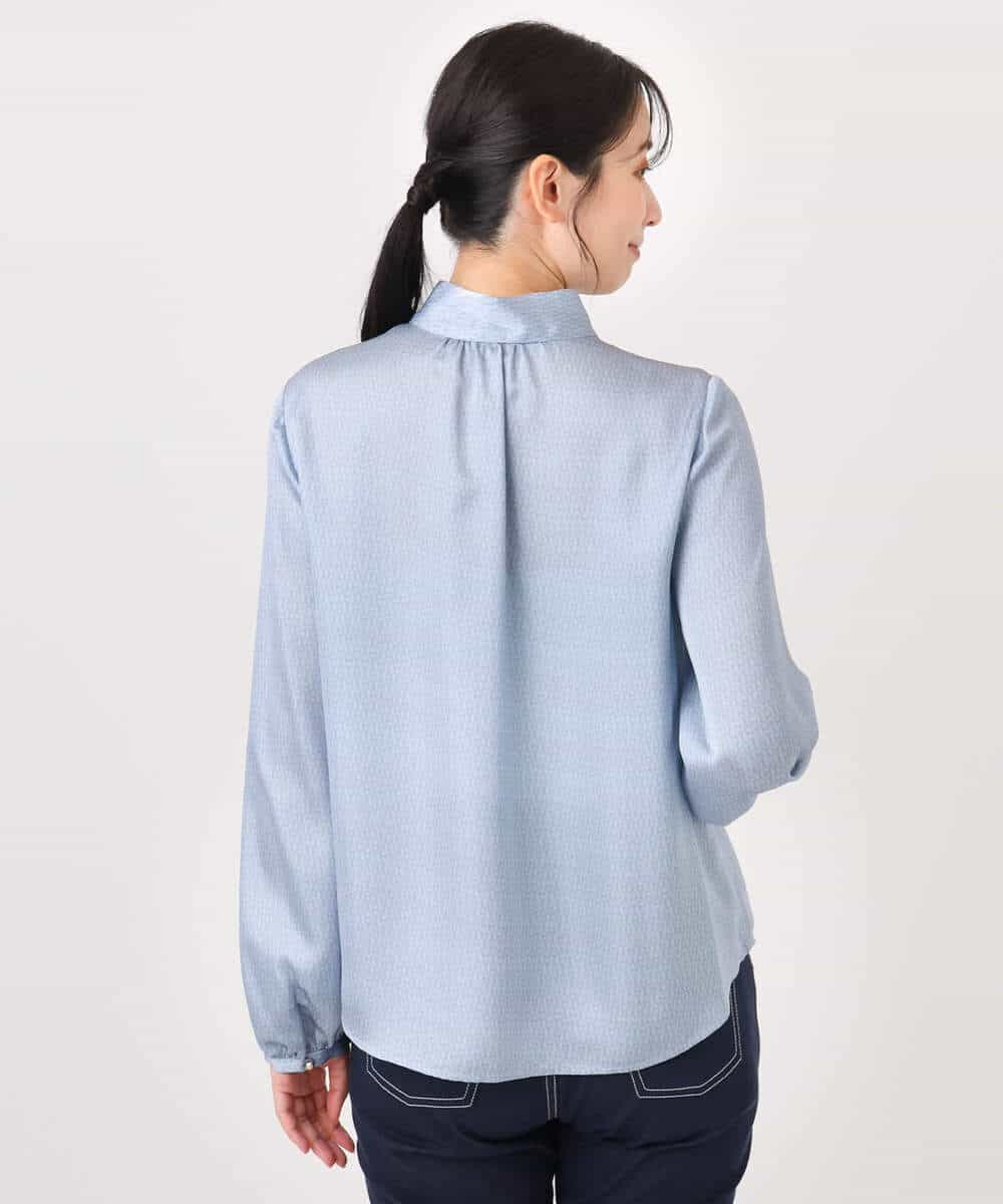 FIBBD22070 OFUON le MK(オフオン ル エムケー) 幾何柄ボウタイブラウス/洗える/WEB限定サイズあり ライトブルー