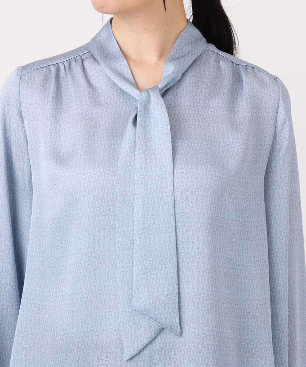 FIBBD22070 OFUON le MK(オフオン ル エムケー) 幾何柄ボウタイブラウス/洗える/WEB限定サイズあり ライトブルー