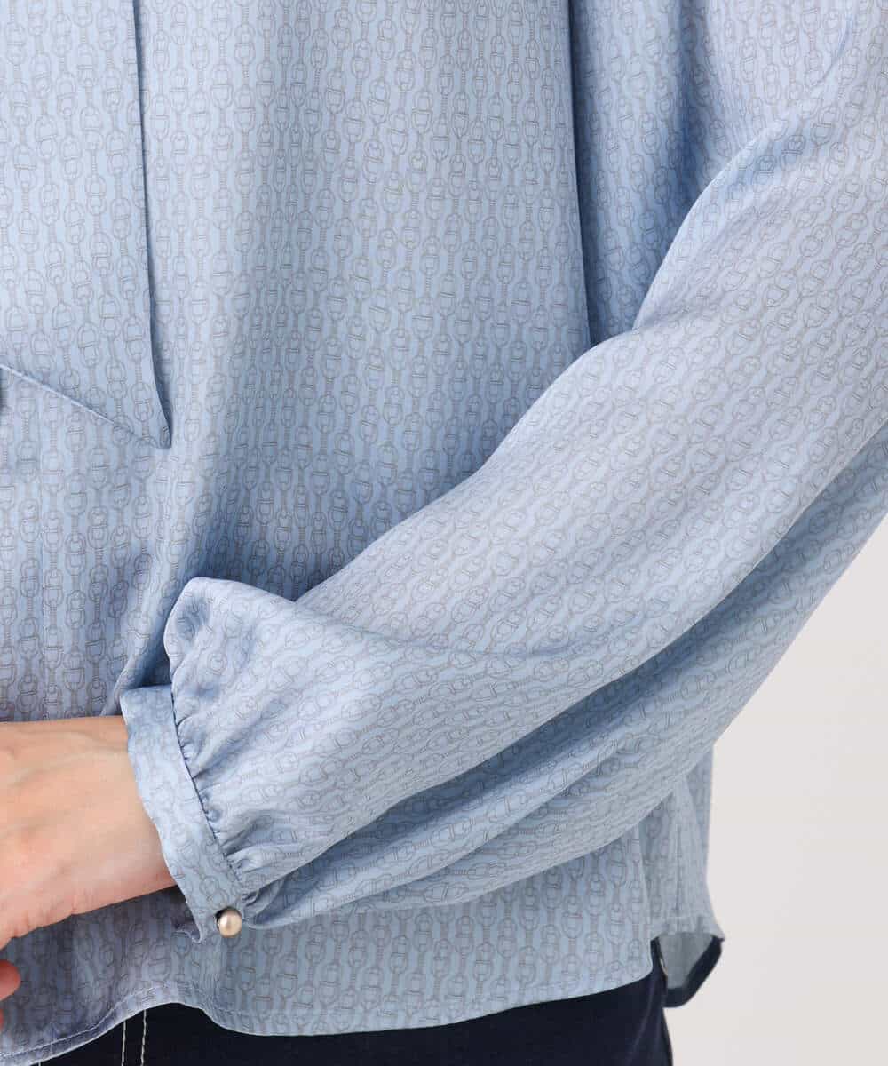 FIBBD22070 OFUON le MK(オフオン ル エムケー) 幾何柄ボウタイブラウス/洗える/WEB限定サイズあり ライトブルー