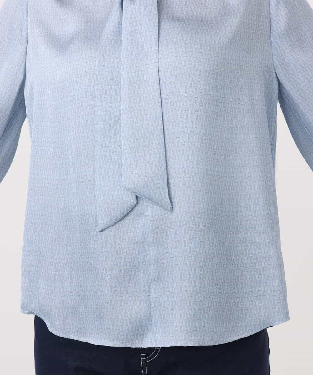 FIBBD22070 OFUON le MK(オフオン ル エムケー) 幾何柄ボウタイブラウス/洗える/WEB限定サイズあり ライトブルー