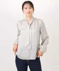 FIBBD22070 OFUON le MK(オフオン ル エムケー) 幾何柄ボウタイブラウス/洗える/WEB限定サイズあり ライトブルー