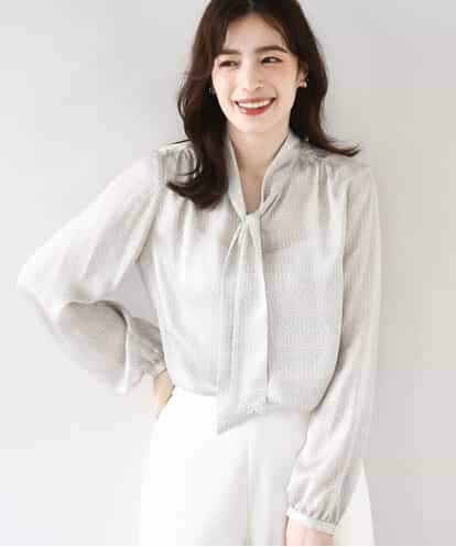 FIBBD22070 OFUON le MK 幾何柄ボウタイブラウス/洗える/WEB限定サイズあり