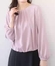 FIBFD01060 OFUON le MK(オフオン　ル　エムケー) タックデザインジョーゼットブラウス(長袖)/UVカット/接触冷感/洗える ピンク