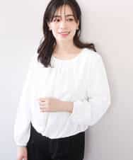 FIBFD01060 OFUON le MK(オフオン　ル　エムケー) タックデザインジョーゼットブラウス(長袖)/UVカット/接触冷感/洗える ピンク