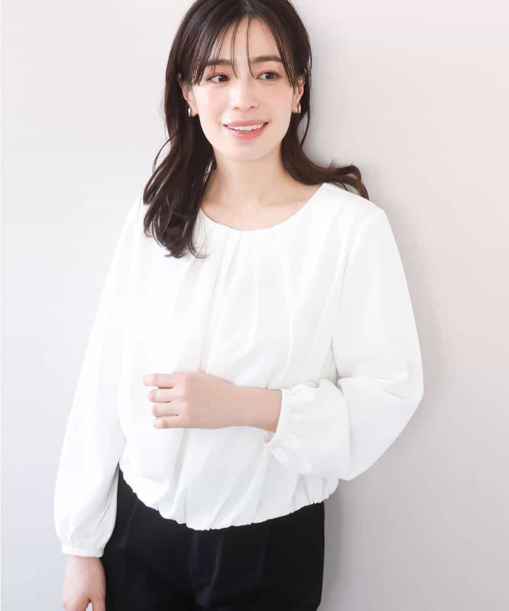 FIBFD01060 OFUON le MK(オフオン　ル　エムケー) タックデザインジョーゼットブラウス(長袖)/UVカット/接触冷感/洗える ピンク