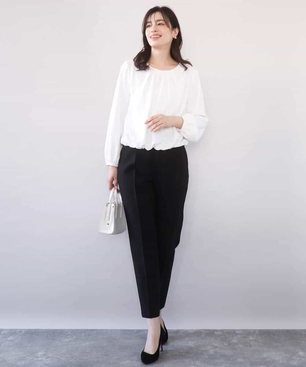 FIBFD01060 OFUON le MK(オフオン　ル　エムケー) タックデザインジョーゼットブラウス(長袖)/UVカット/接触冷感/洗える ピンク