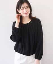 FIBFD01060 OFUON le MK(オフオン　ル　エムケー) タックデザインジョーゼットブラウス(長袖)/UVカット/接触冷感/洗える ピンク