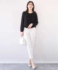 FIBFD01060 OFUON le MK(オフオン　ル　エムケー) タックデザインジョーゼットブラウス(長袖)/UVカット/接触冷感/洗える ピンク