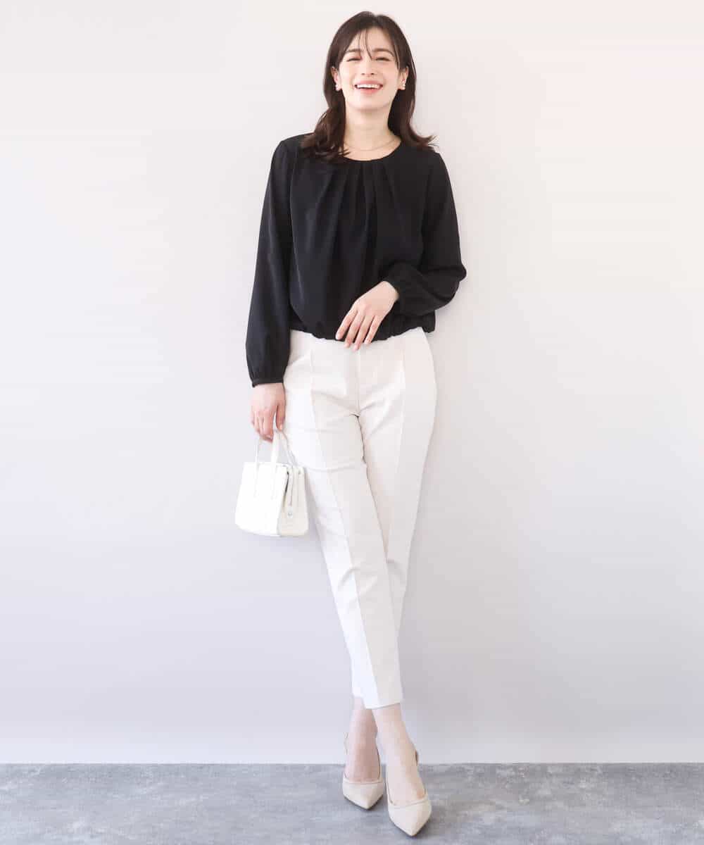 FIBFD01060 OFUON le MK(オフオン　ル　エムケー) タックデザインジョーゼットブラウス(長袖)/UVカット/接触冷感/洗える ピンク