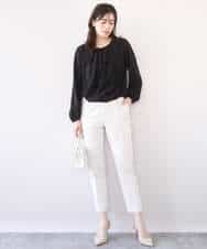 FIBFD01060 OFUON le MK(オフオン　ル　エムケー) タックデザインジョーゼットブラウス(長袖)/UVカット/接触冷感/洗える ピンク