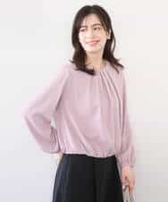 FIBFD01060 OFUON le MK(オフオン　ル　エムケー) タックデザインジョーゼットブラウス(長袖)/UVカット/接触冷感/洗える ピンク