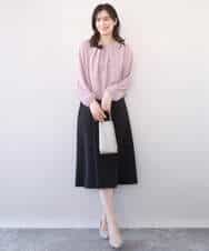 FIBFD01060 OFUON le MK(オフオン　ル　エムケー) タックデザインジョーゼットブラウス(長袖)/UVカット/接触冷感/洗える ピンク