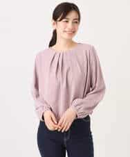 FIBFD01060 OFUON le MK(オフオン　ル　エムケー) タックデザインジョーゼットブラウス(長袖)/UVカット/接触冷感/洗える ピンク