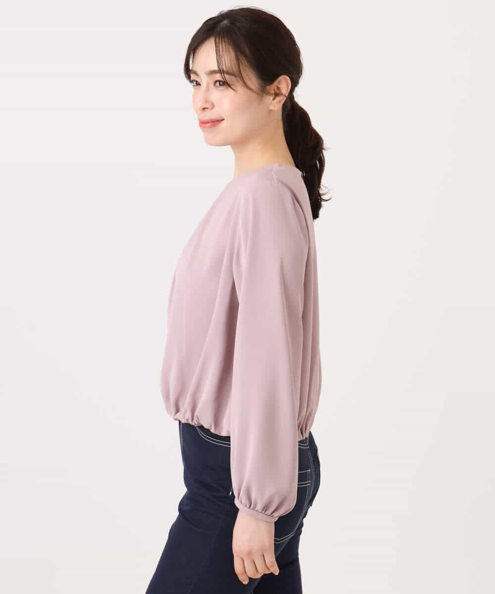 FIBFD01060 OFUON le MK(オフオン　ル　エムケー) タックデザインジョーゼットブラウス(長袖)/UVカット/接触冷感/洗える ピンク