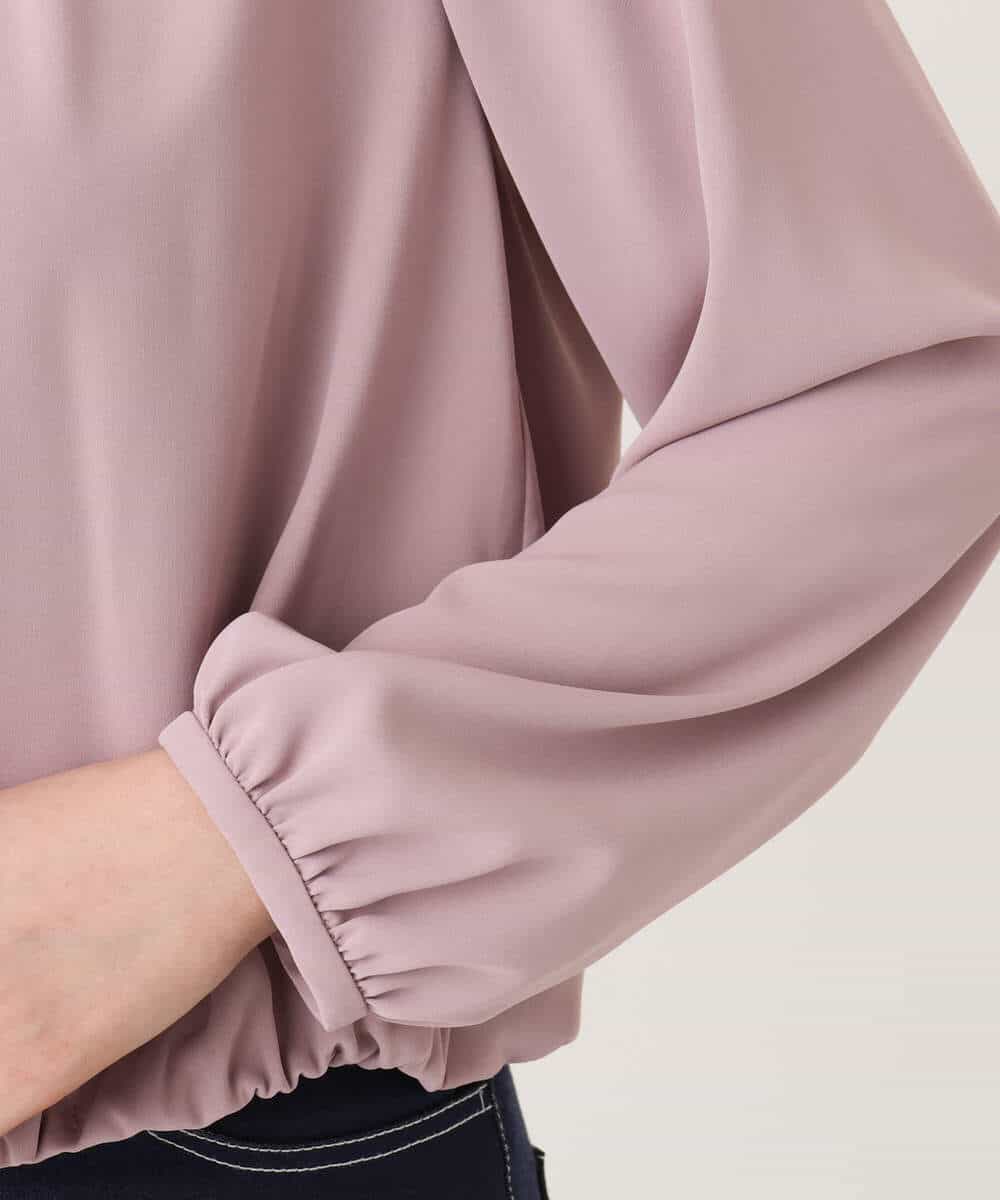 FIBFD01060 OFUON le MK(オフオン　ル　エムケー) タックデザインジョーゼットブラウス(長袖)/UVカット/接触冷感/洗える ピンク