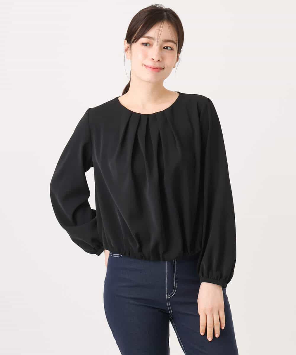 FIBFD01060 OFUON le MK(オフオン　ル　エムケー) タックデザインジョーゼットブラウス(長袖)/UVカット/接触冷感/洗える ピンク