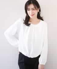 FIBFD01060 OFUON le MK(オフオン　ル　エムケー) タックデザインジョーゼットブラウス(長袖)/UVカット/接触冷感/洗える ホワイト