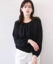 FIBFD01060 OFUON le MK(オフオン　ル　エムケー) タックデザインジョーゼットブラウス(長袖)/UVカット/接触冷感/洗える ブラック