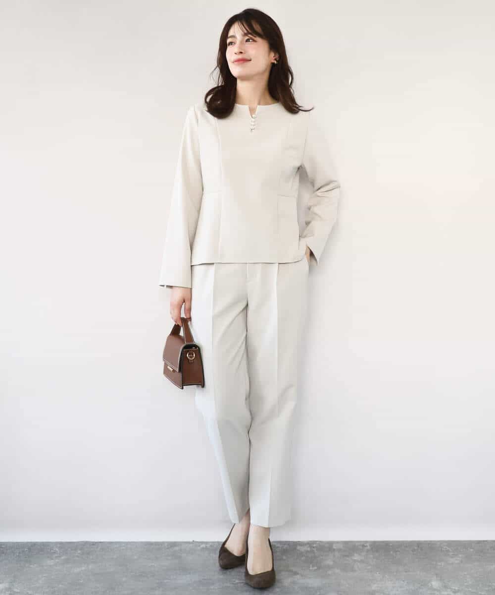 FIBFD03080 OFUON le MK(オフオン　ル　エムケー) ダブルクロス ペプラムブラウス/洗える/WEB限定サイズあり ベージュ