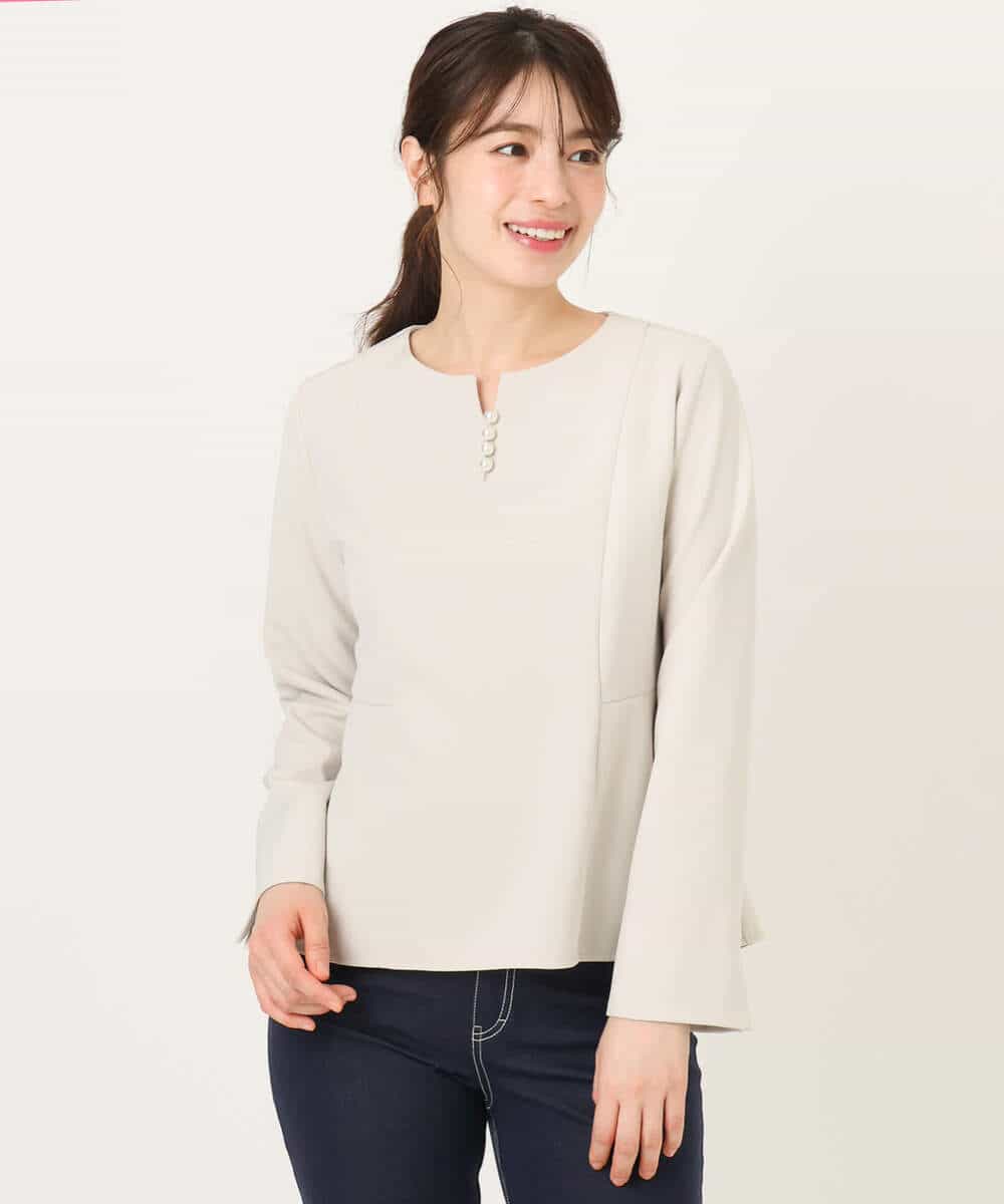 FIBFD03080 OFUON le MK(オフオン　ル　エムケー) ダブルクロス ペプラムブラウス/洗える/WEB限定サイズあり ベージュ