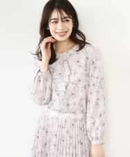 FIBFD06070 OFUON le MK(オフオン　ル　エムケー) ラインフラワーボウタイ風ブラウス/洗える ライトピンク