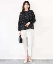 FIBFD06070 OFUON le MK(オフオン　ル　エムケー) ラインフラワーボウタイ風ブラウス/洗える ライトピンク