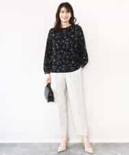 FIBFD06070 OFUON le MK(オフオン　ル　エムケー) ラインフラワーボウタイ風ブラウス/洗える ライトピンク