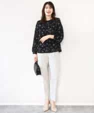 FIBFD06070 OFUON le MK(オフオン　ル　エムケー) ラインフラワーボウタイ風ブラウス/洗える ライトピンク