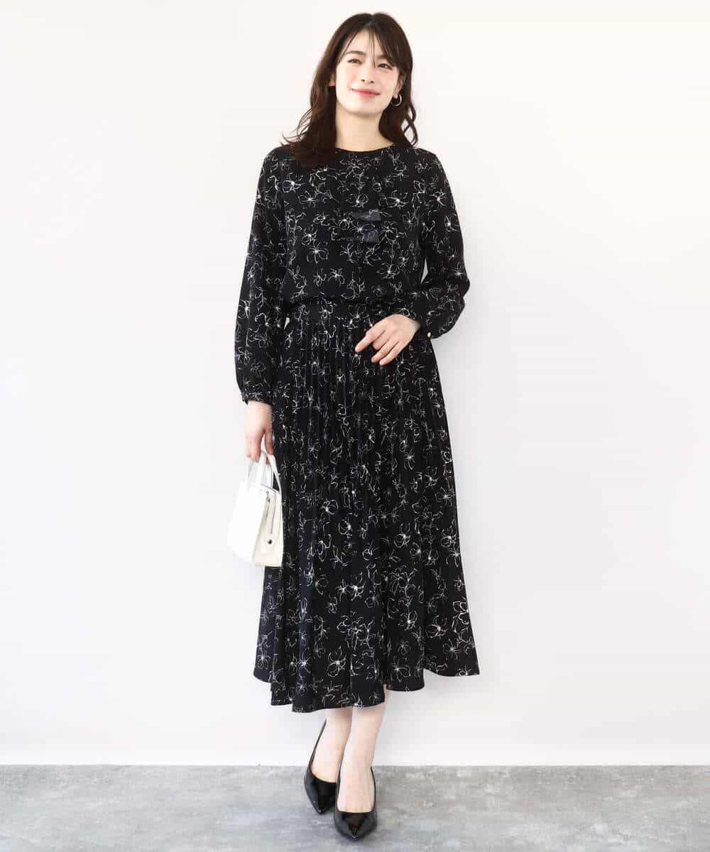 FIBFD06070 OFUON le MK(オフオン　ル　エムケー) ラインフラワーボウタイ風ブラウス/洗える ライトピンク