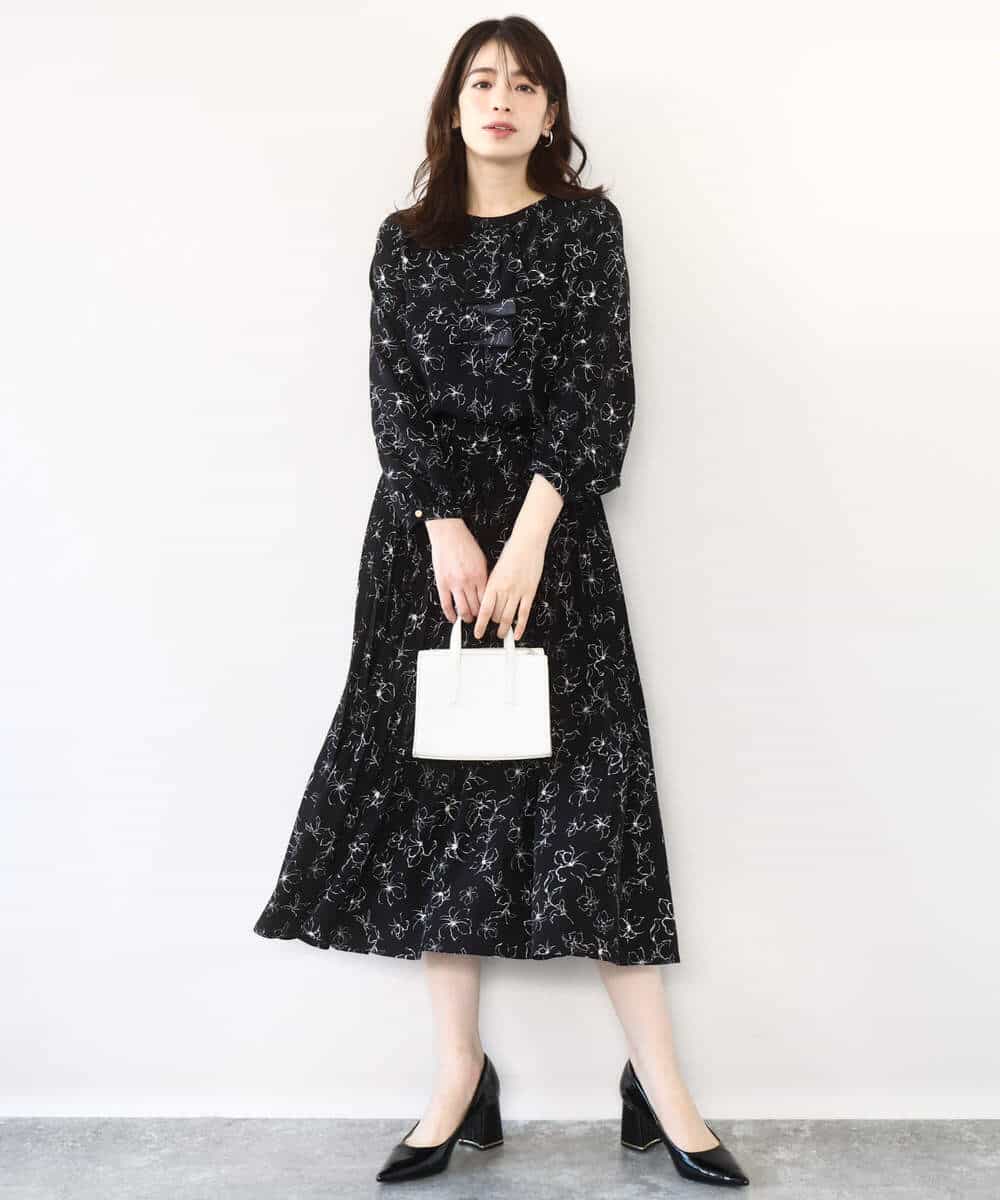 FIBFD06070 OFUON le MK(オフオン　ル　エムケー) ラインフラワーボウタイ風ブラウス/洗える ライトピンク