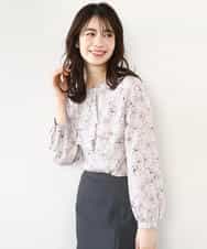 FIBFD06070 OFUON le MK(オフオン　ル　エムケー) ラインフラワーボウタイ風ブラウス/洗える ライトピンク