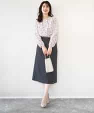 FIBFD06070 OFUON le MK(オフオン　ル　エムケー) ラインフラワーボウタイ風ブラウス/洗える ライトピンク