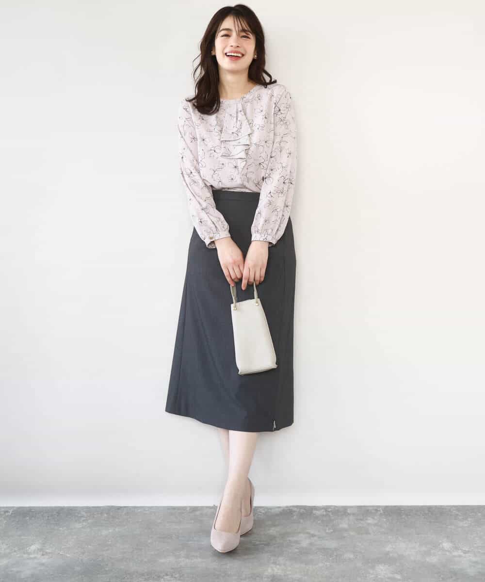 FIBFD06070 OFUON le MK(オフオン　ル　エムケー) ラインフラワーボウタイ風ブラウス/洗える ライトピンク