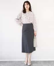 FIBFD06070 OFUON le MK(オフオン　ル　エムケー) ラインフラワーボウタイ風ブラウス/洗える ライトピンク