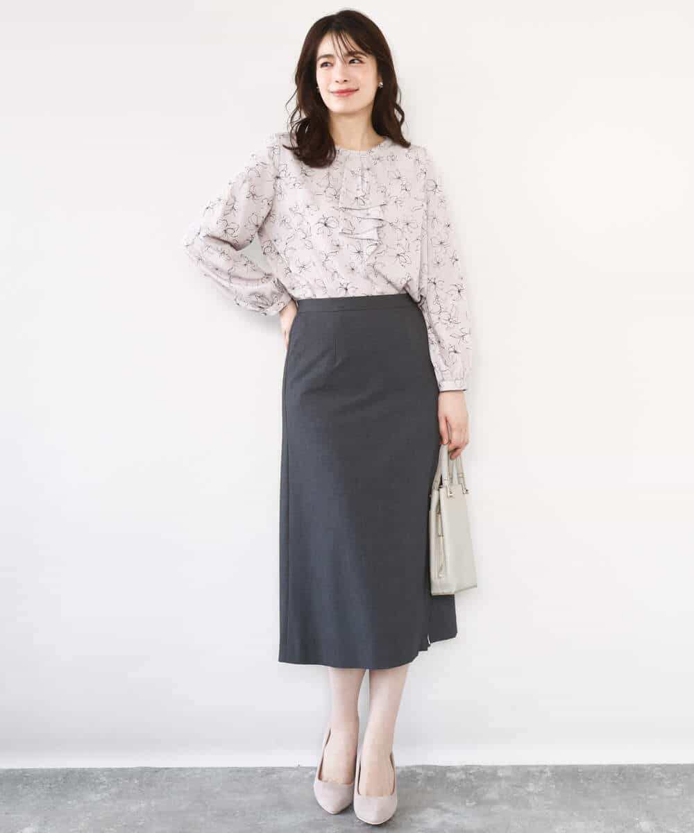 FIBFD06070 OFUON le MK(オフオン　ル　エムケー) ラインフラワーボウタイ風ブラウス/洗える ライトピンク