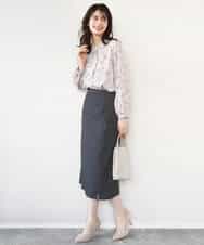 FIBFD06070 OFUON le MK(オフオン　ル　エムケー) ラインフラワーボウタイ風ブラウス/洗える ライトピンク