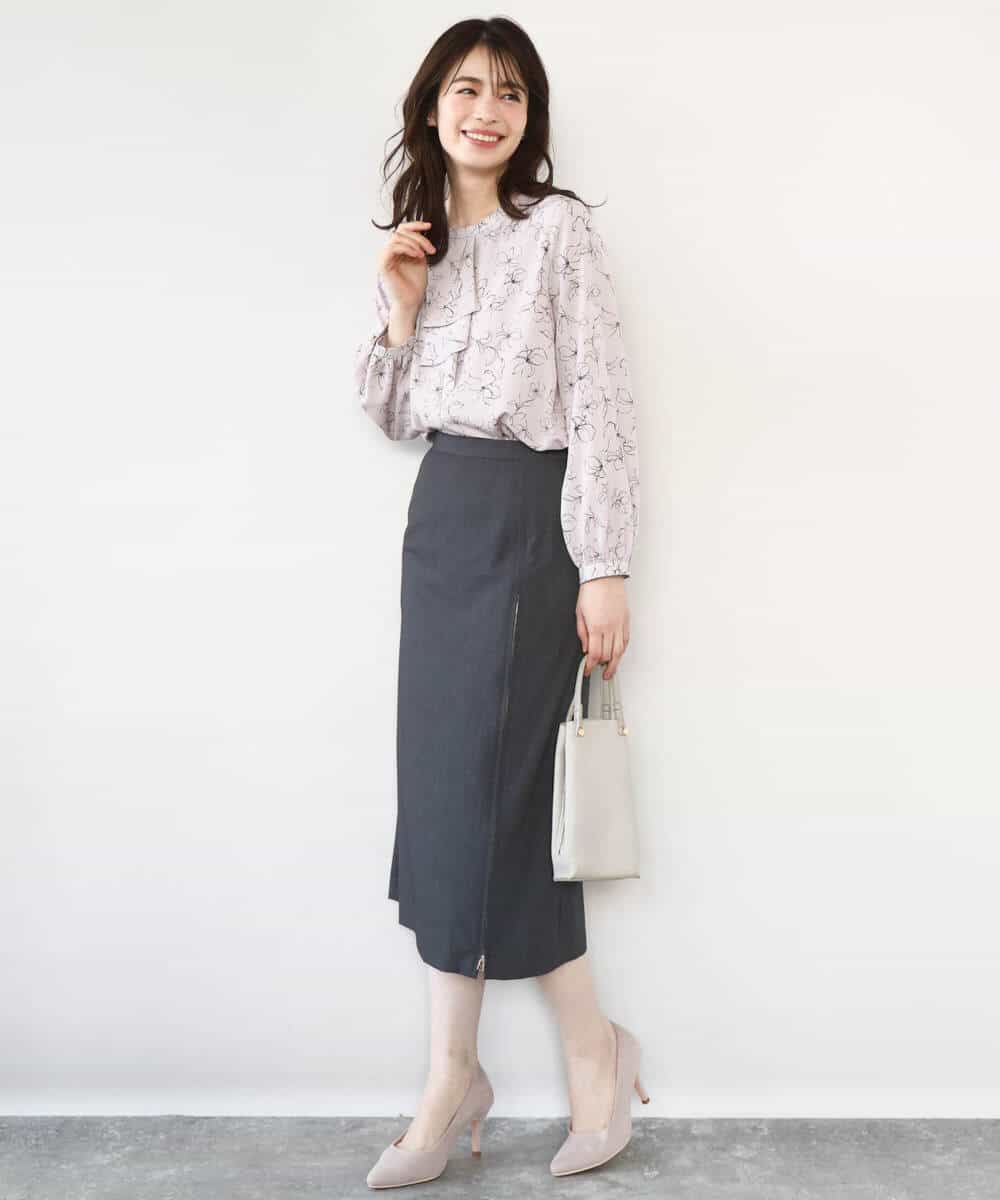 FIBFD06070 OFUON le MK(オフオン　ル　エムケー) ラインフラワーボウタイ風ブラウス/洗える ライトピンク