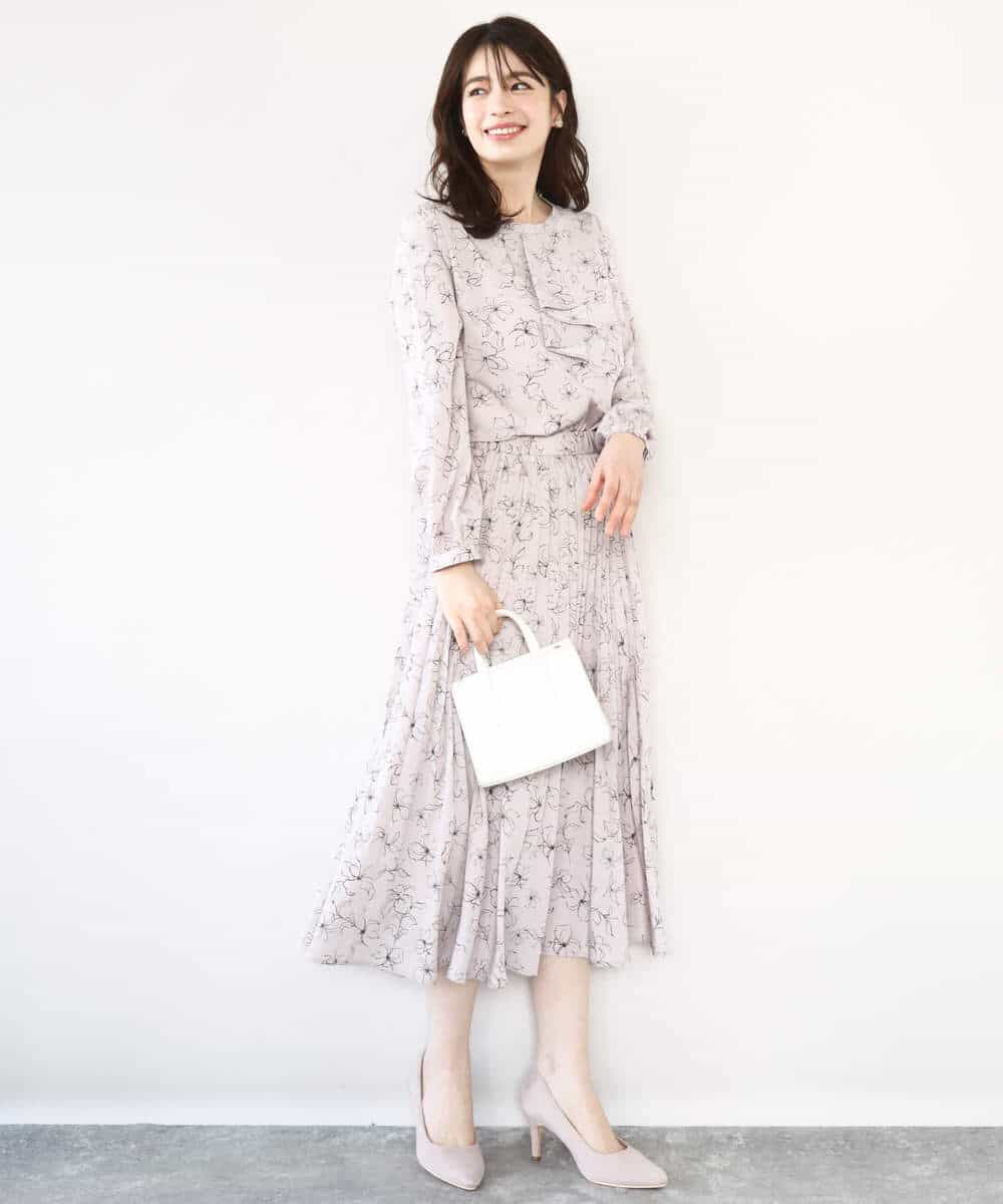 FIBFD06070 OFUON le MK(オフオン　ル　エムケー) ラインフラワーボウタイ風ブラウス/洗える ライトピンク