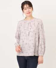 FIBFD06070 OFUON le MK(オフオン　ル　エムケー) ラインフラワーボウタイ風ブラウス/洗える ライトピンク