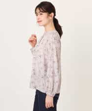 FIBFD06070 OFUON le MK(オフオン　ル　エムケー) ラインフラワーボウタイ風ブラウス/洗える ライトピンク