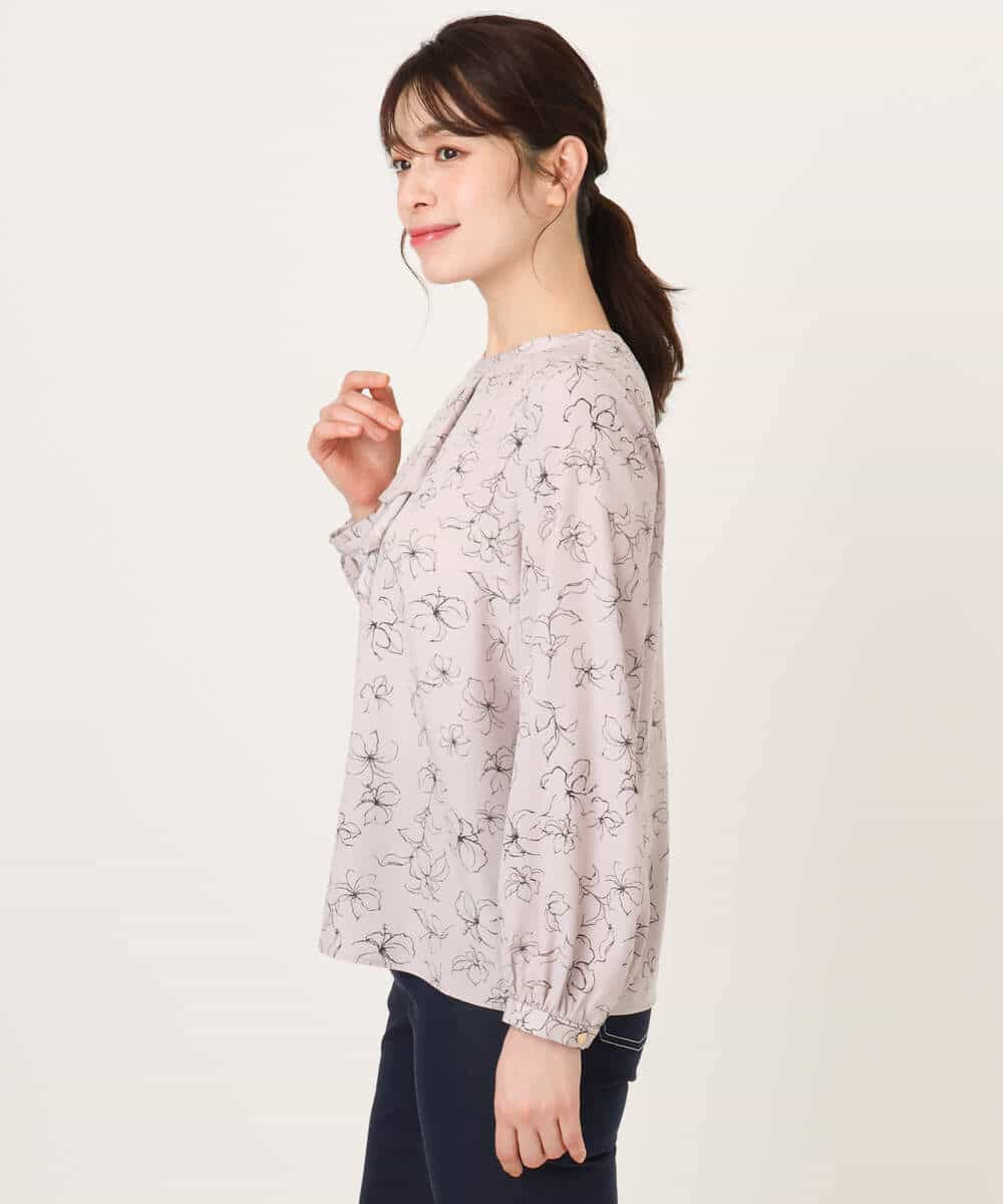 FIBFD06070 OFUON le MK(オフオン　ル　エムケー) ラインフラワーボウタイ風ブラウス/洗える ライトピンク