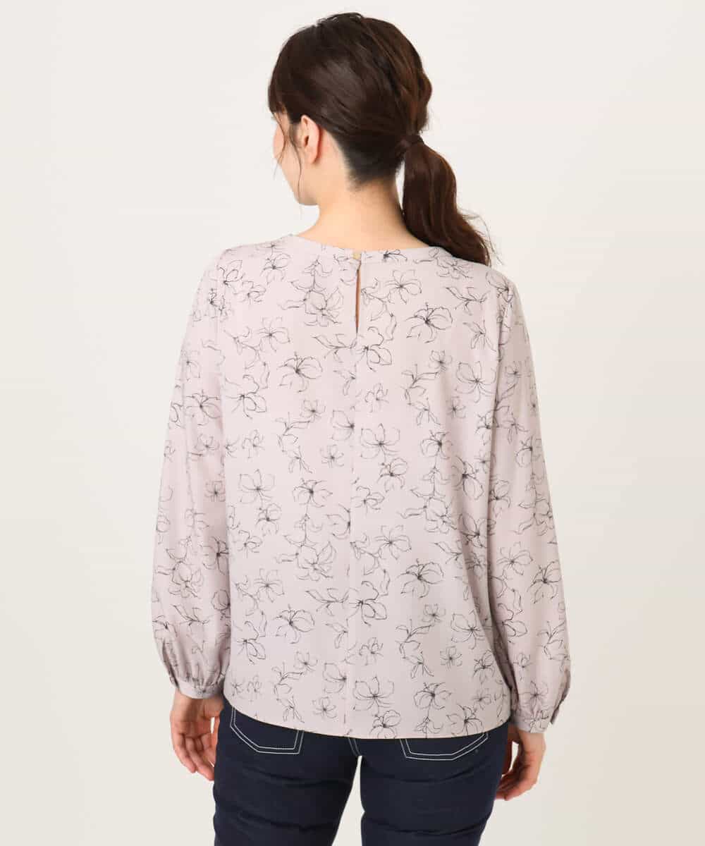 FIBFD06070 OFUON le MK(オフオン　ル　エムケー) ラインフラワーボウタイ風ブラウス/洗える ライトピンク