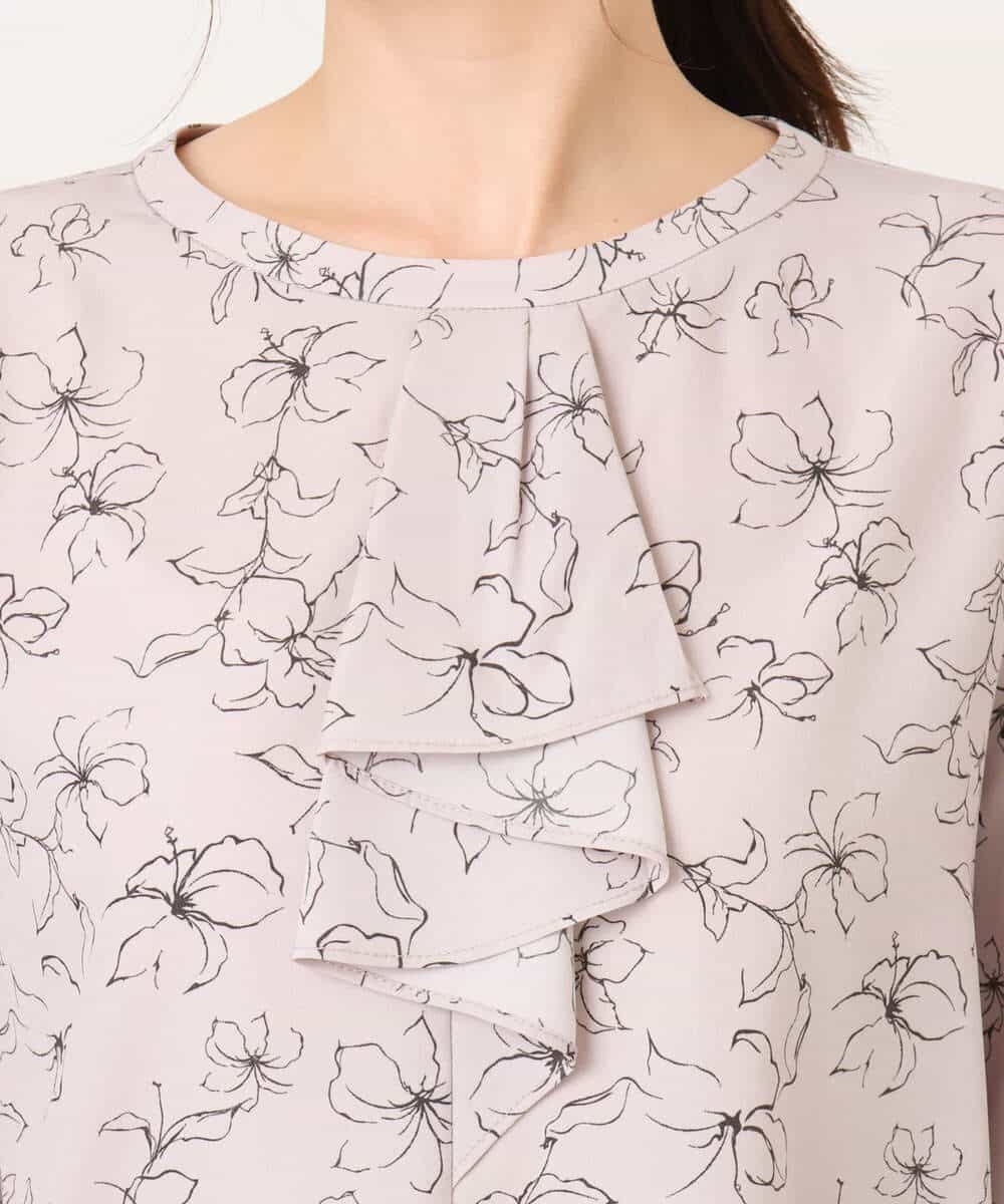 FIBFD06070 OFUON le MK(オフオン　ル　エムケー) ラインフラワーボウタイ風ブラウス/洗える ライトピンク